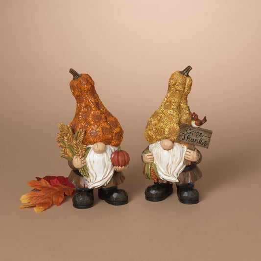 9"H Resin Harvest Gnome w/ Gourd Hat, 2 Asst