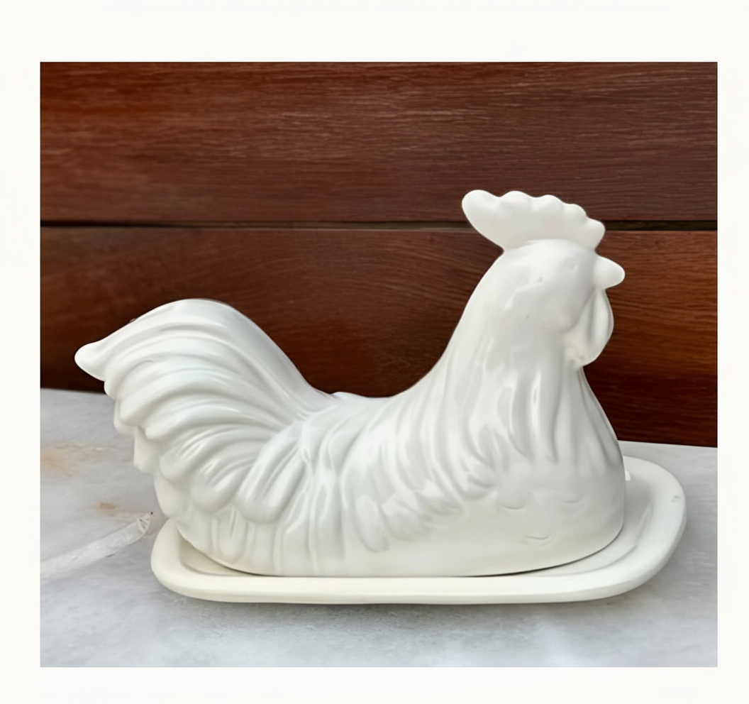 Rooster Butter Dish – Farmhouse Ceramic Kitchen Decor