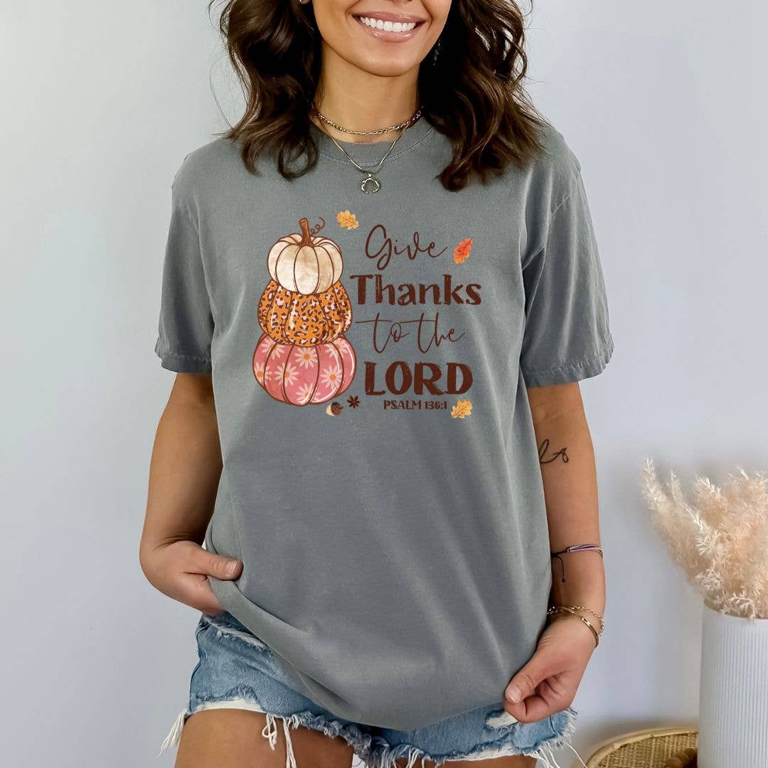 Psalm 136 Give Thanks Fall Graphic Tee - Christian Tee