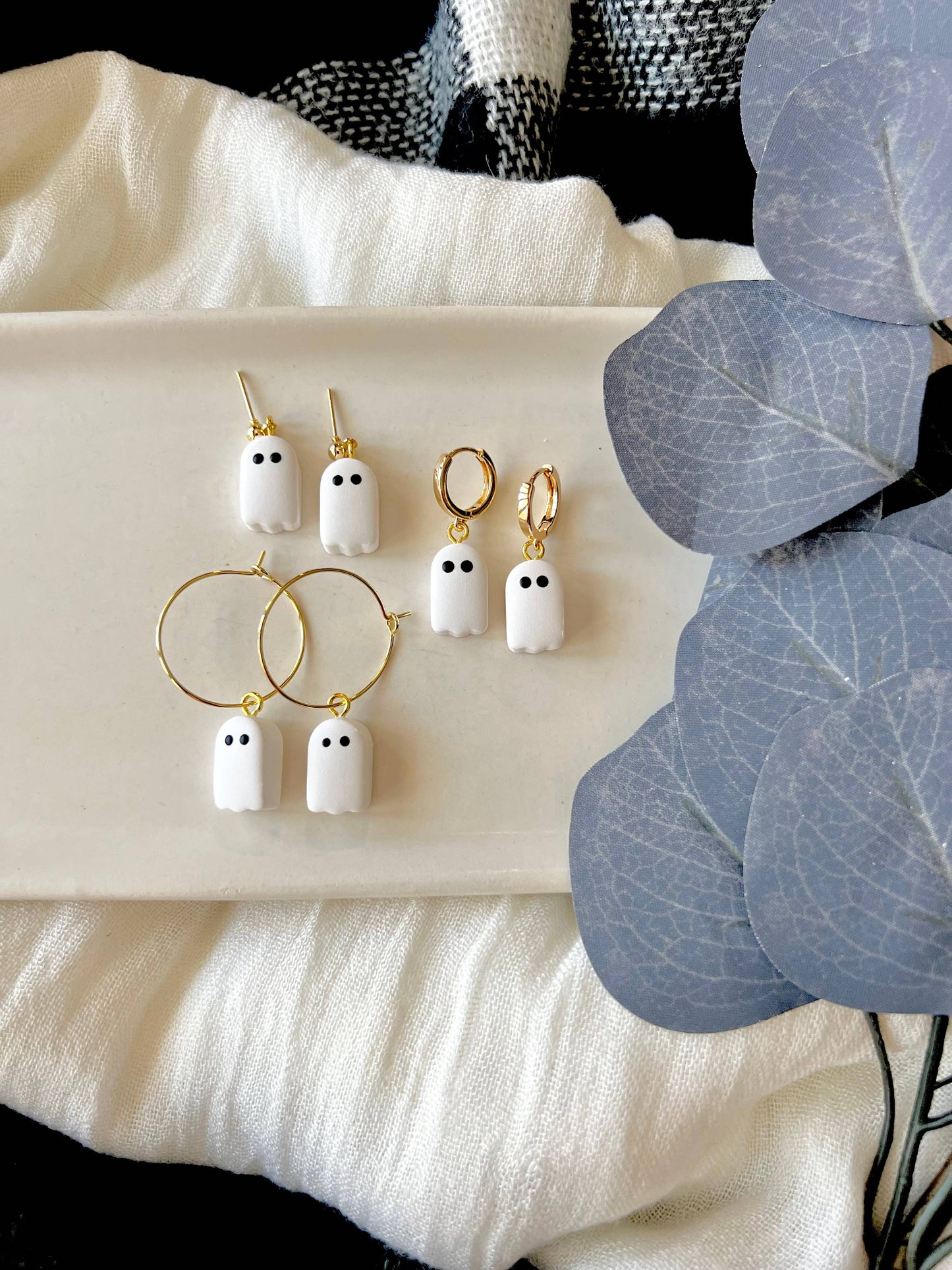 Ghost Bead Earrings, Ghost Bead Huggies, Ghost Earrings