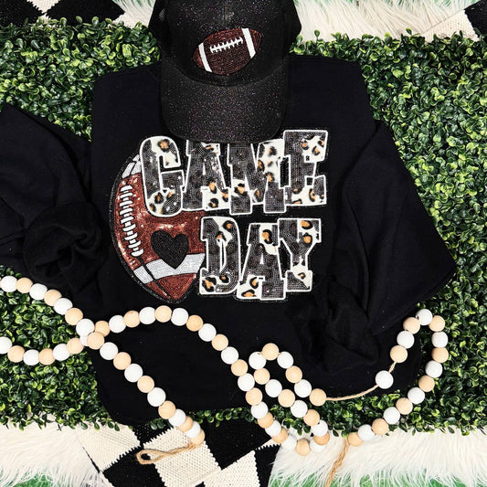 Black Football Leopard & Sequins Sweatshirt
