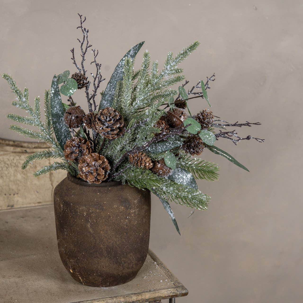 15" ICED FOREST FOLIAGE W/ BELLS PICK