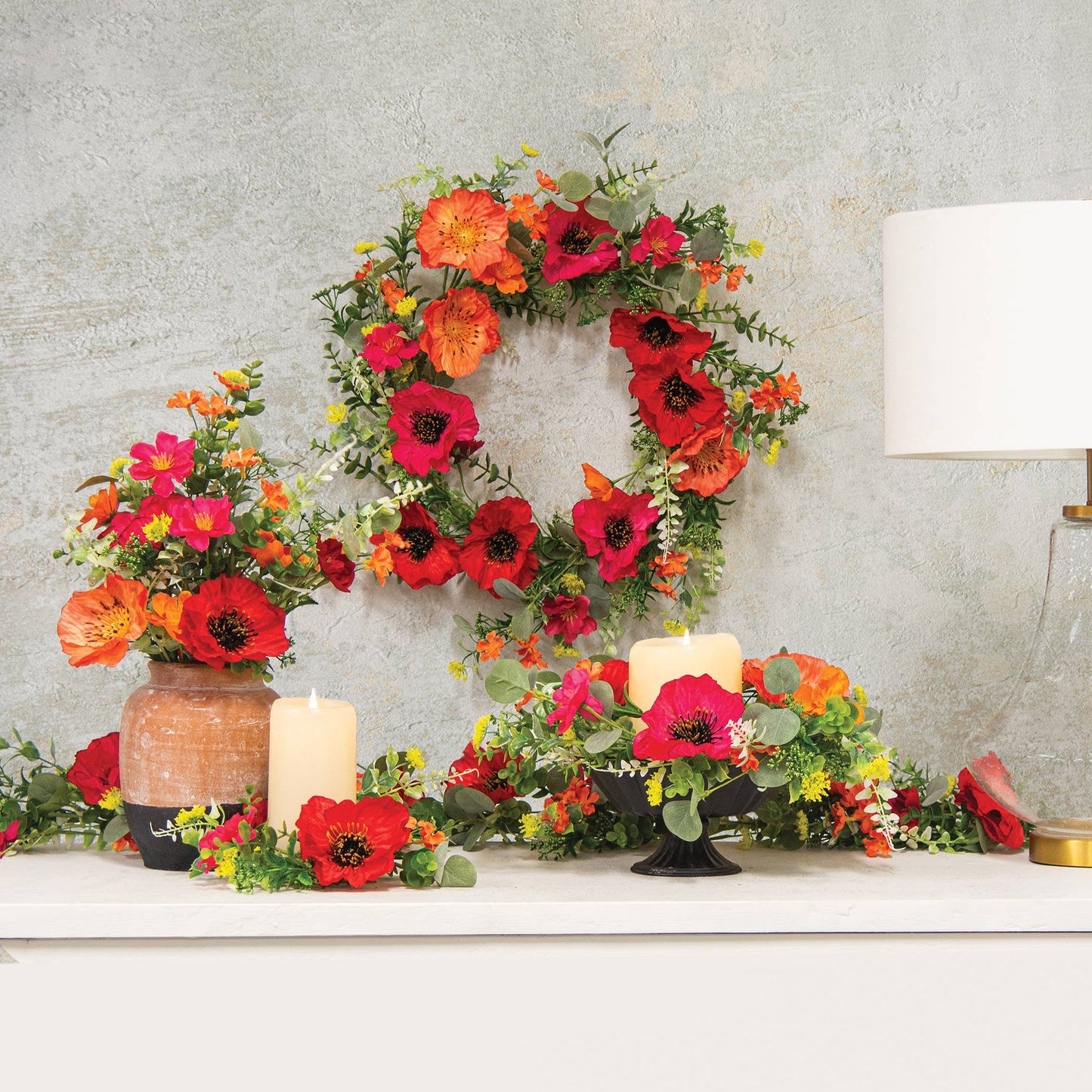Sunset Poppy & Blooms Candle Ring - 6-1/2 In