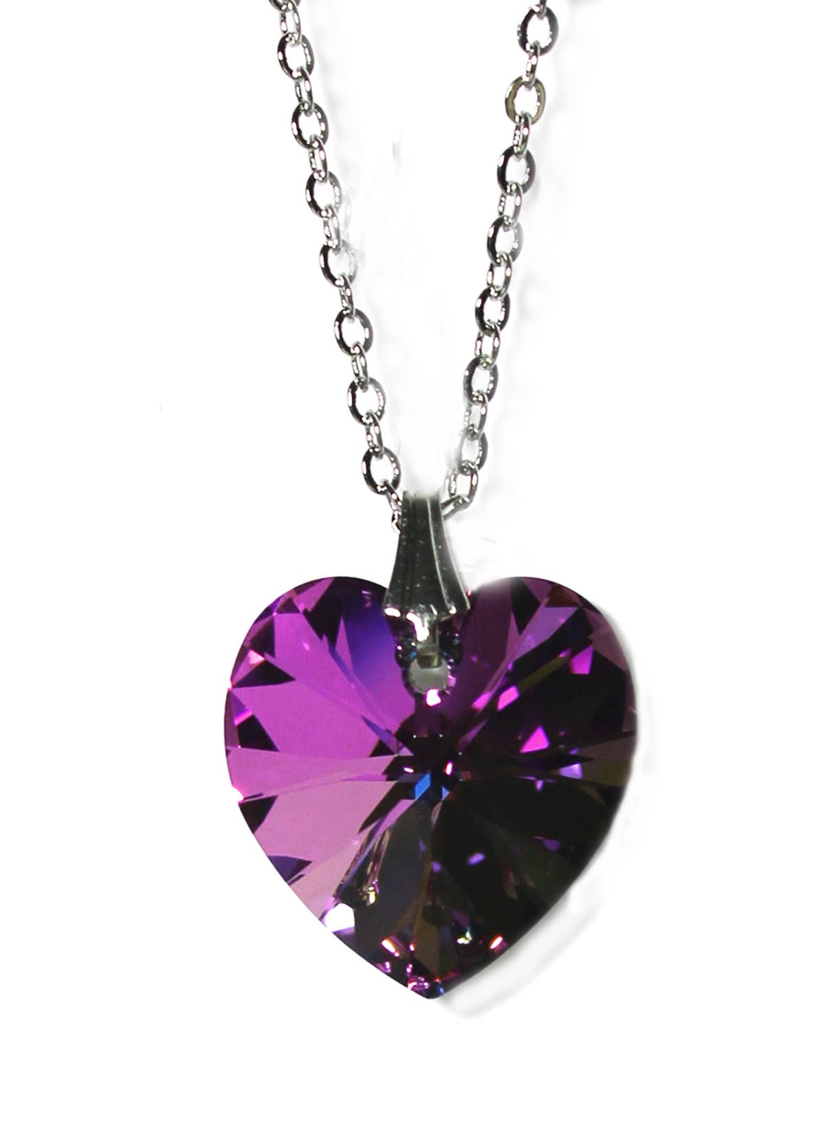 Crystal VL Heart Pendant on 18" Silver Colored Chain