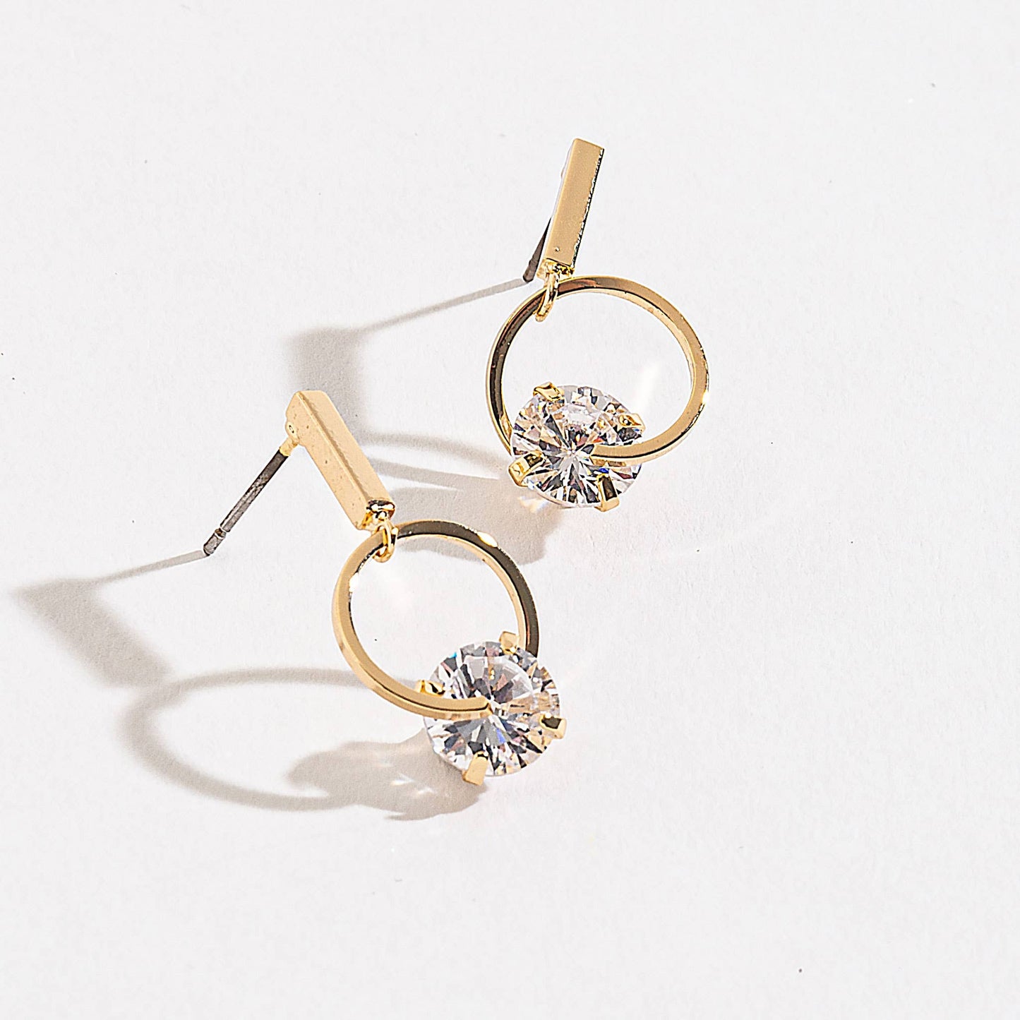 Cubic Zirconia Circle Post Drop Dazzler Earrings