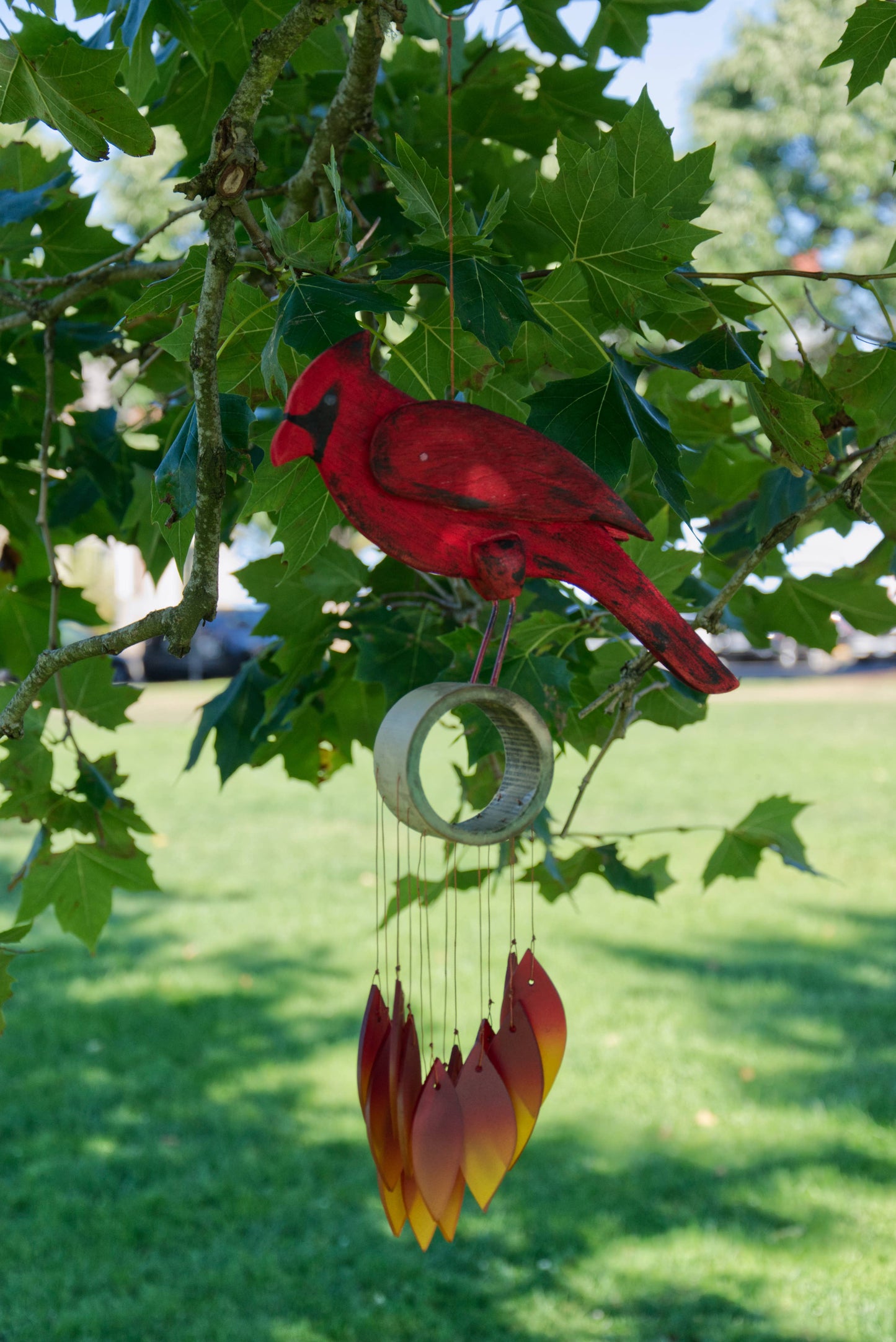 Cardinal Tumbled Glass Wind Chime