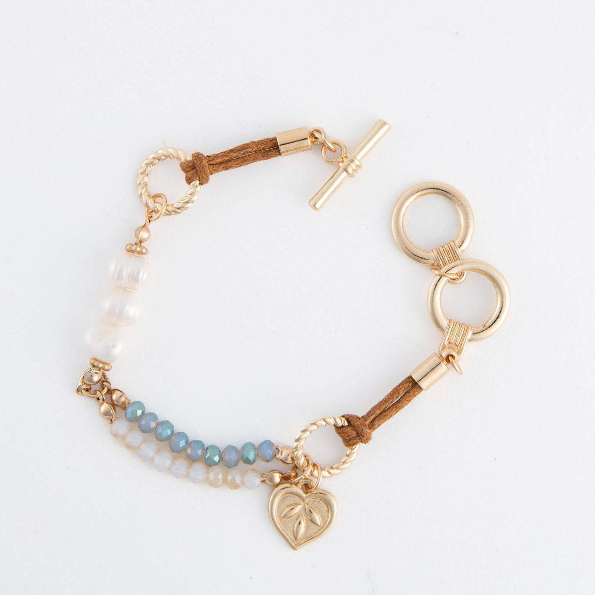 Bracelet Phyrra Multi Row Bead and Pearl Leather Toggle