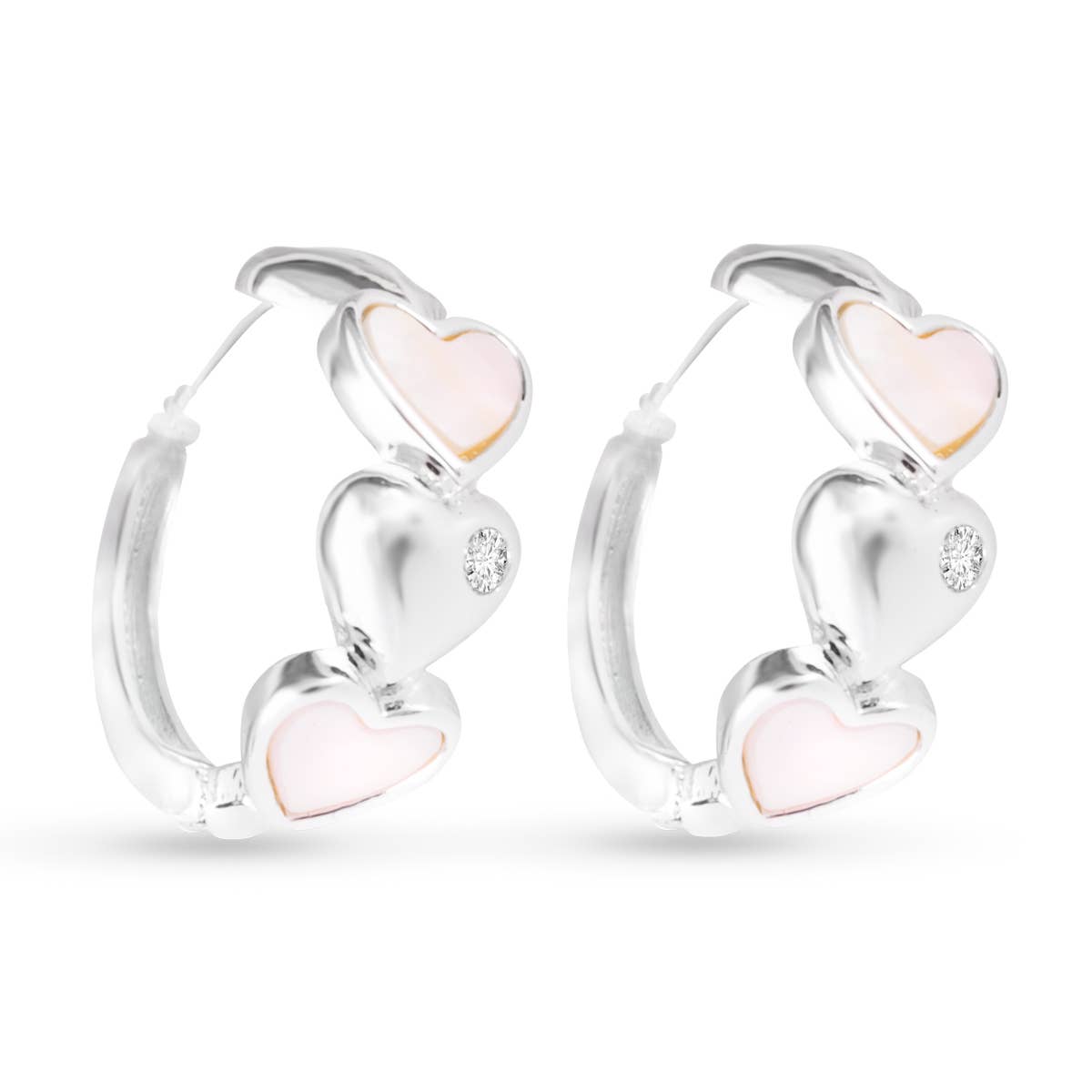 Mother of Pearl Four Heart Earrings -  Silver