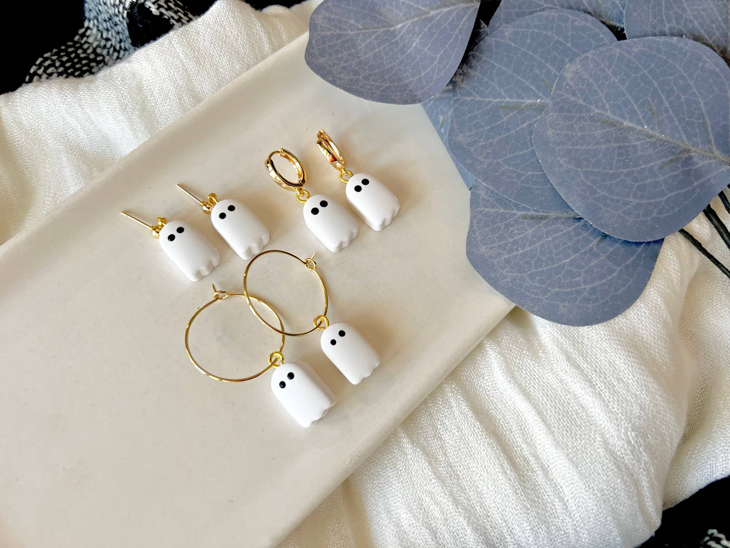 Ghost Bead Earrings, Ghost Bead Huggies, Ghost Earrings