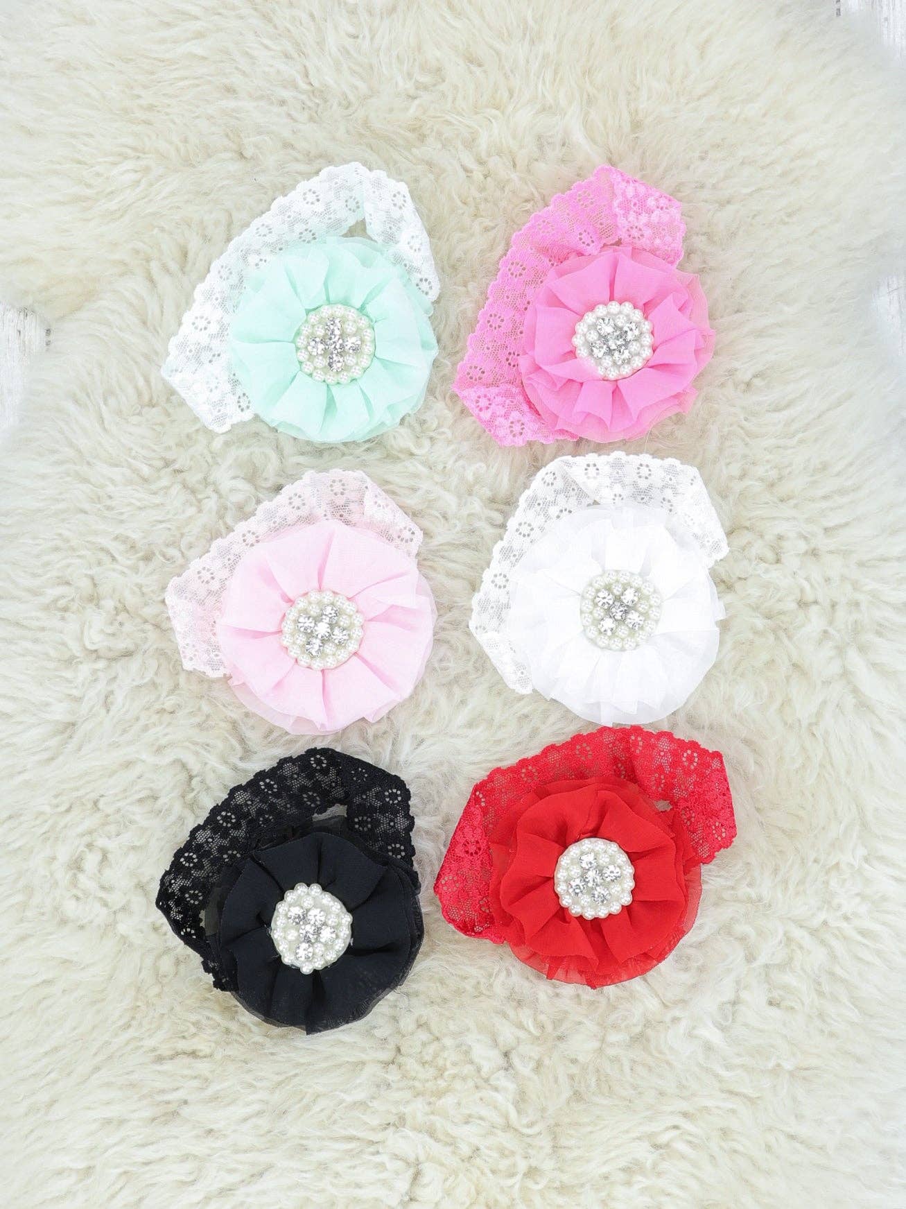 Chiffon Rhinestone & Pearls Headband - 21 Colors Available