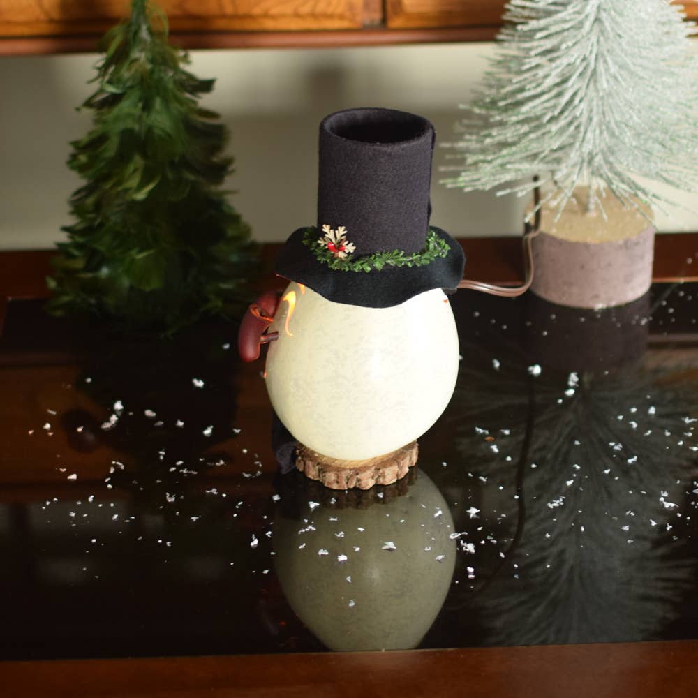 Clyde Snowman Small Lit Hand-Crafted Gourd Luminary