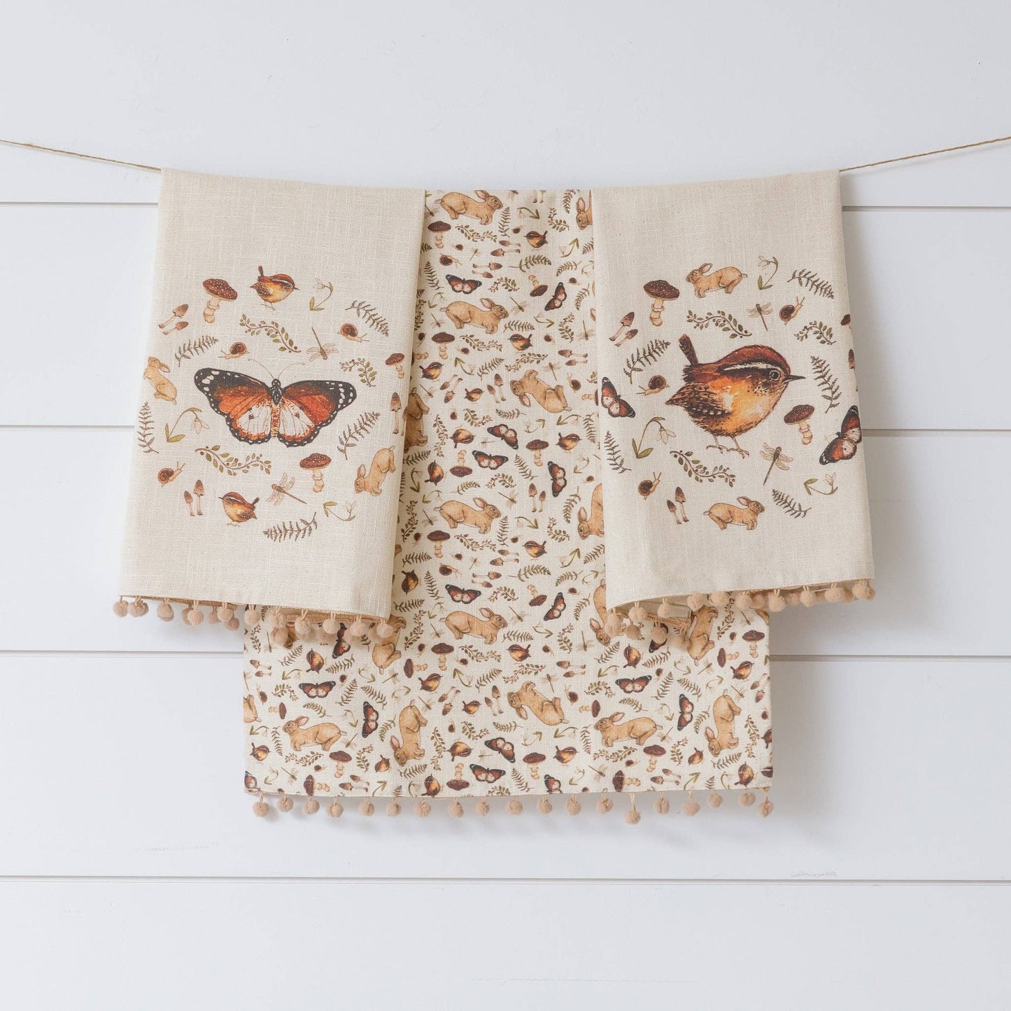 Tea Towels - Bird, Butterfly, Rabbit (Pk/03 Ast)