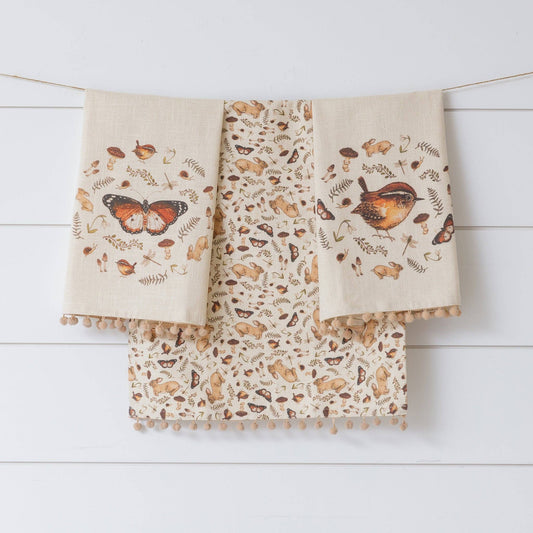 Tea Towels - Bird, Butterfly, Rabbit (Pk/03 Ast)