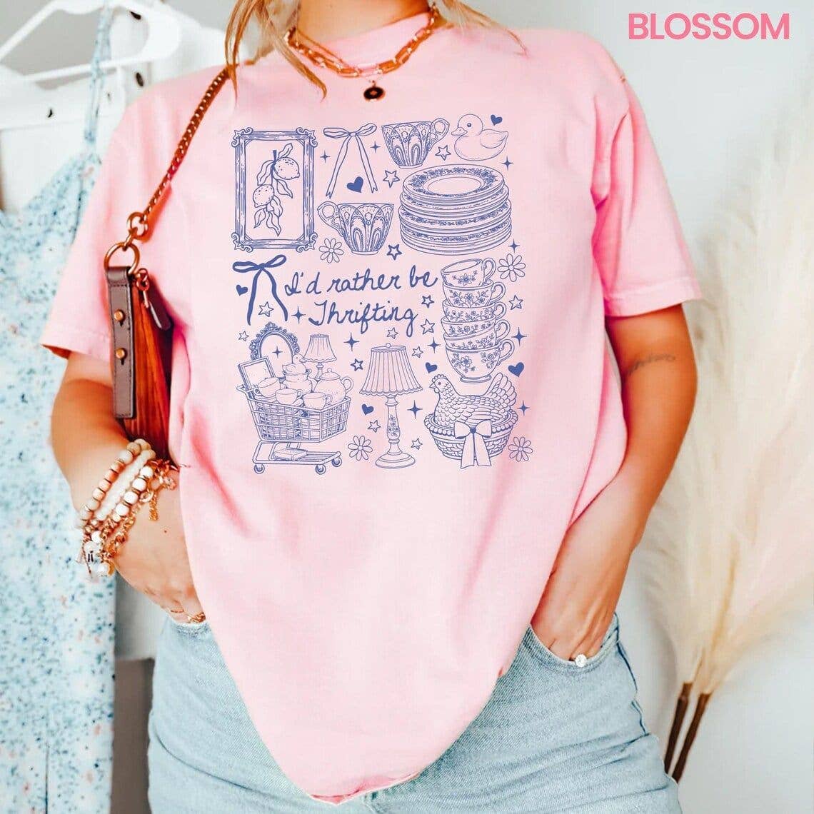 Vintage Rather be Thrifting Pink Collage CC  Graphic Tee
