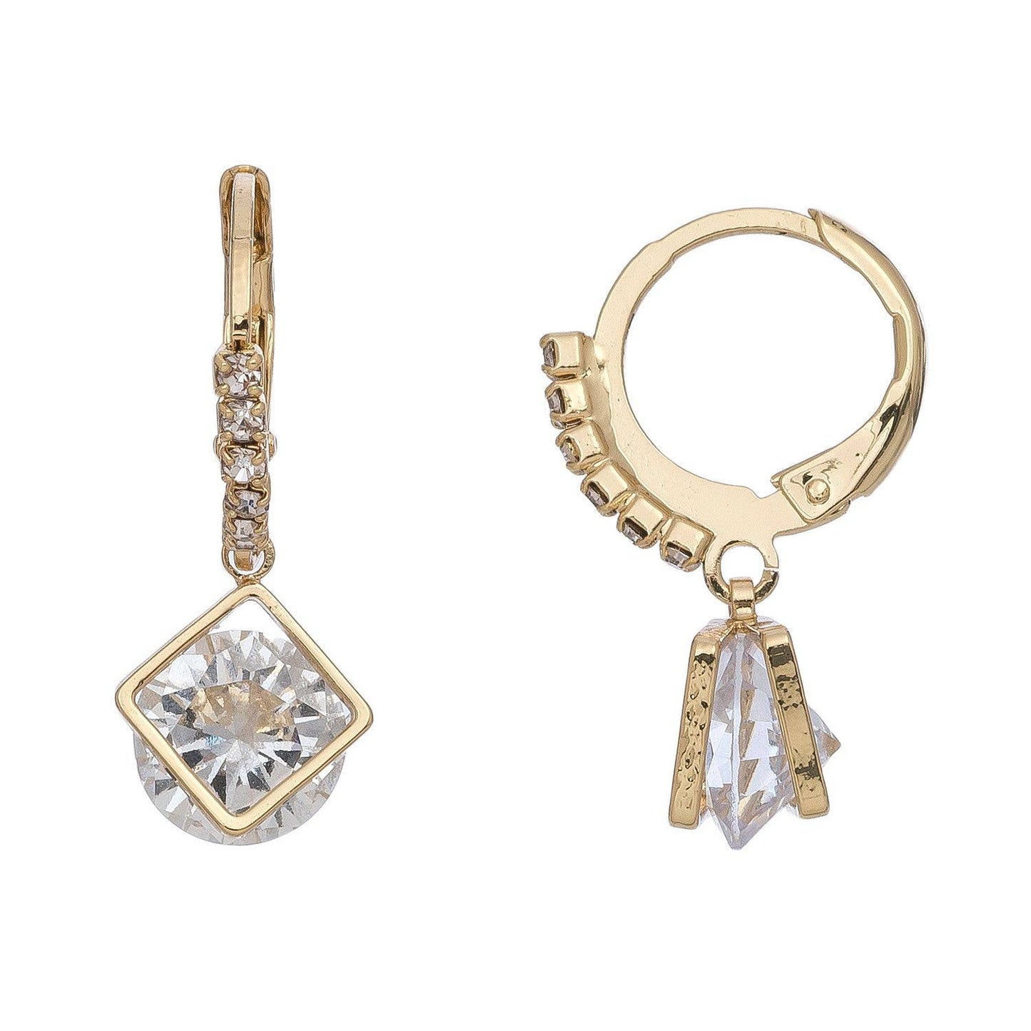 Dazzlers Cubic Zirconia Diamond Shape Hoop Earrings