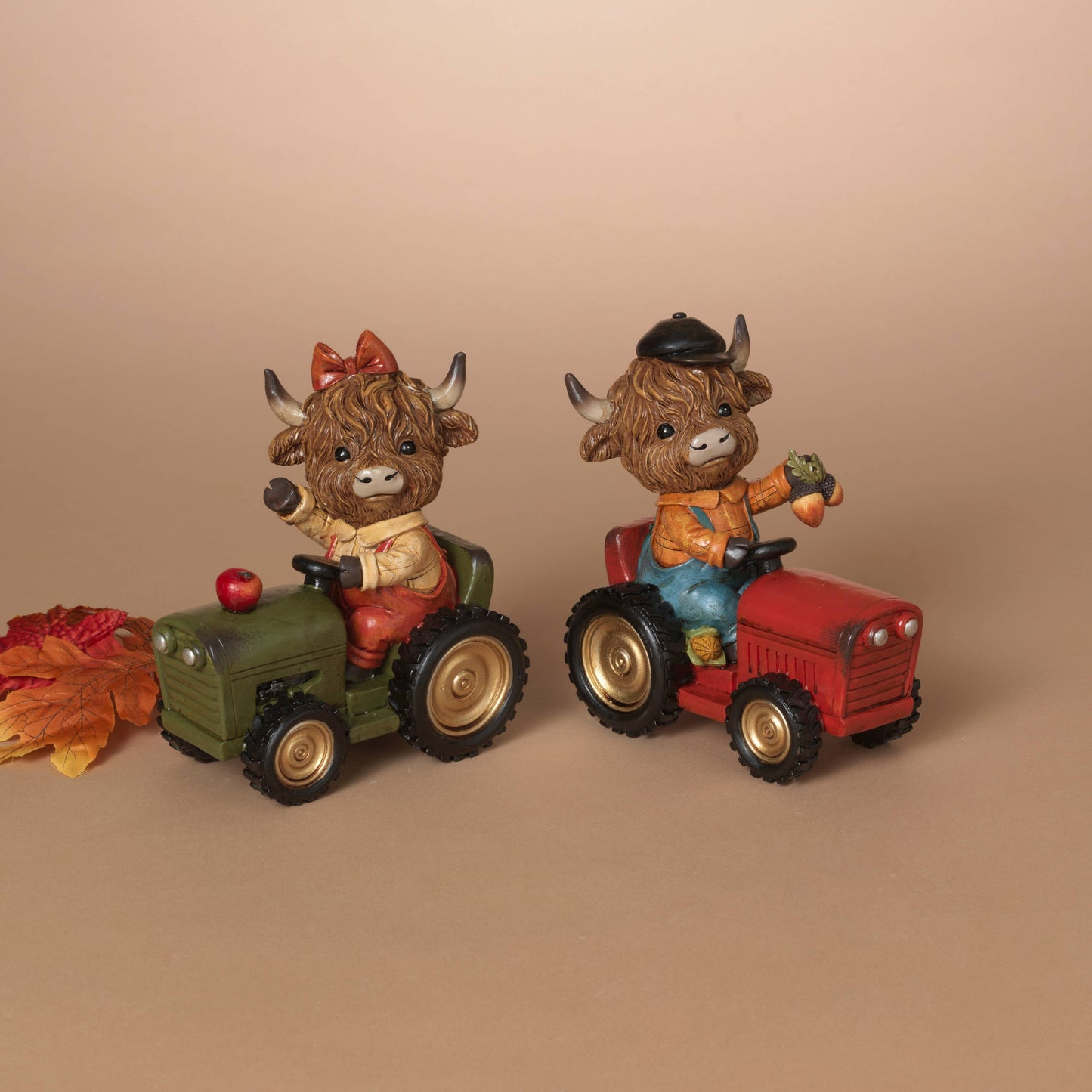 6.3"H Resin Harvest Highland Cow w/ Tractor, 2 Asst