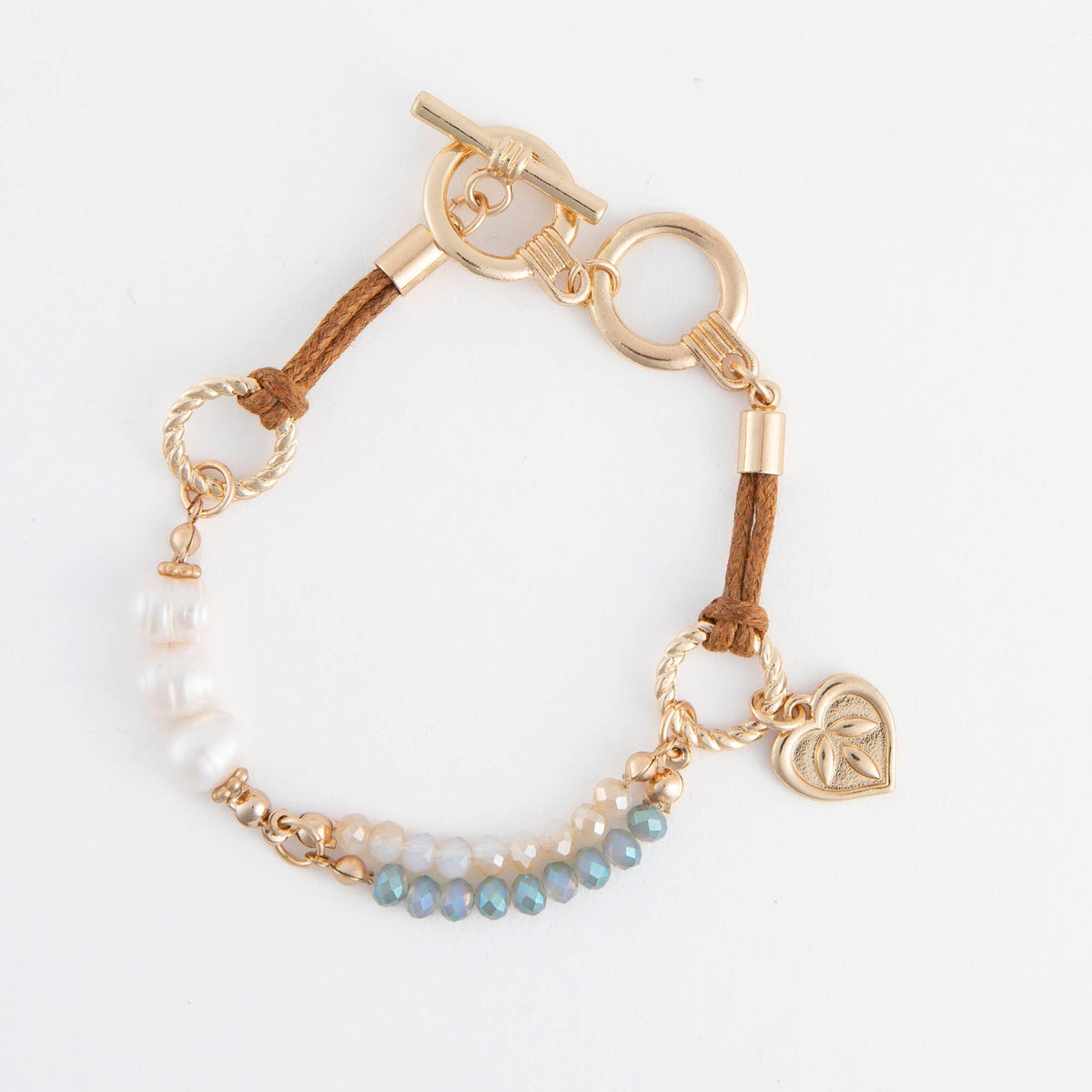 Bracelet Phyrra Multi Row Bead and Pearl Leather Toggle