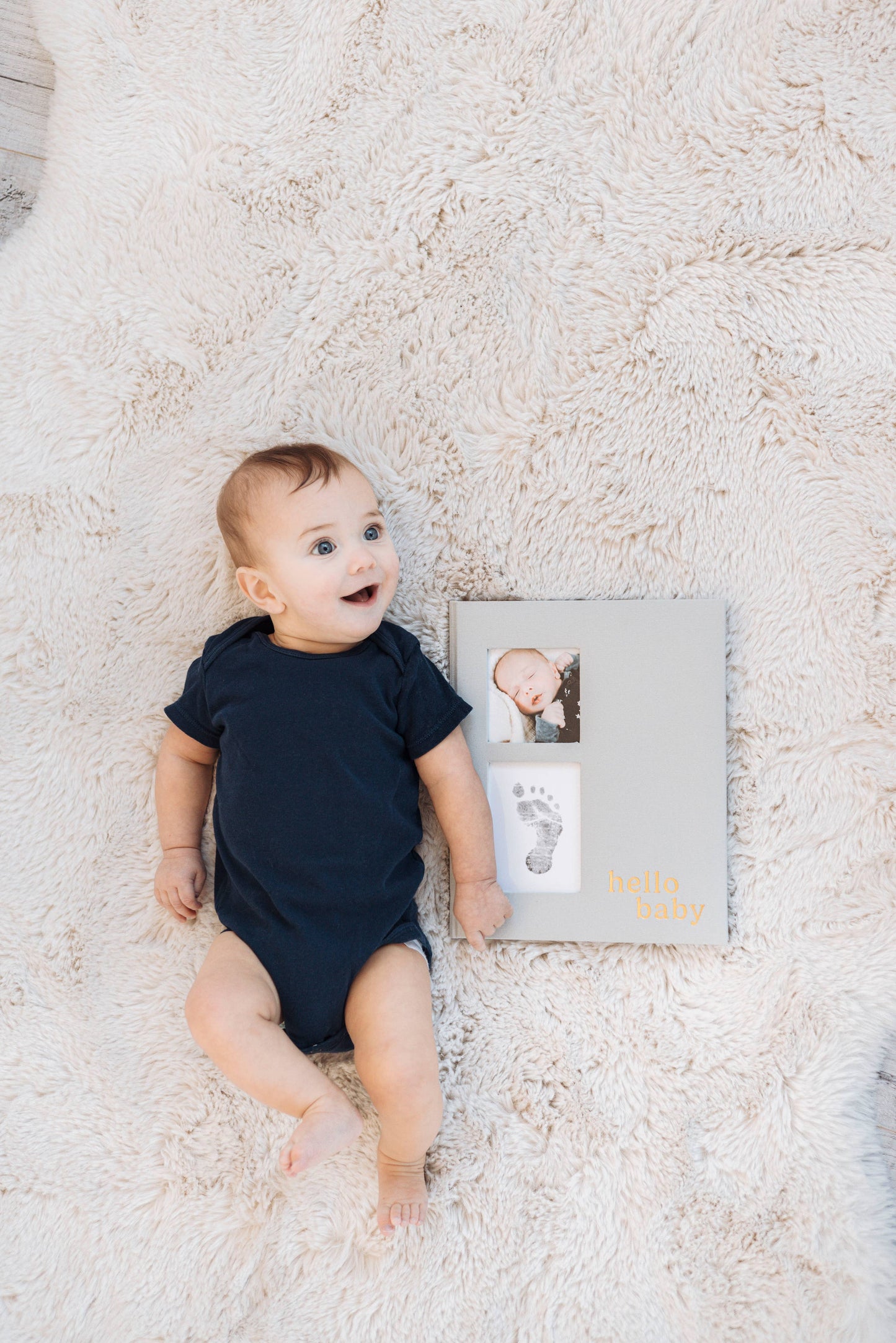 Hello Baby Gray Linen Baby Keepsake Book