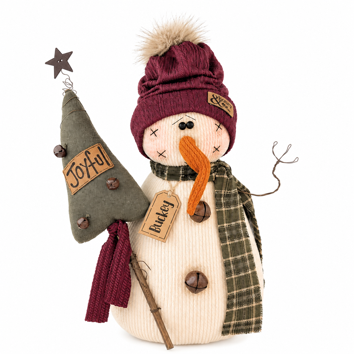 Buckey the Snowman – 15" Primitive Christmas Shelf Sitter