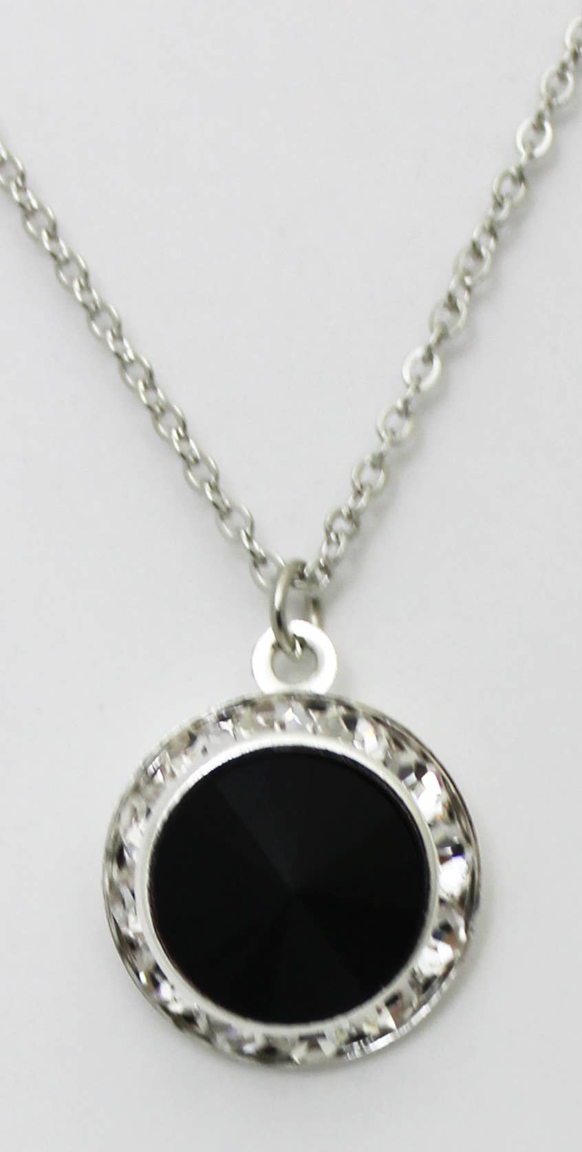 Rhinestone Rivoli Jet Pendant with 18" Silver Chain