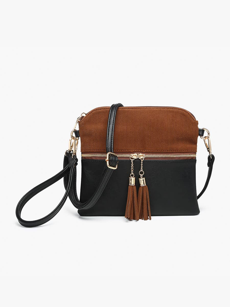M1785CORD Tara Corduroy 2 Tone Crossbody/Wristlet w/ Front Zip Pocket