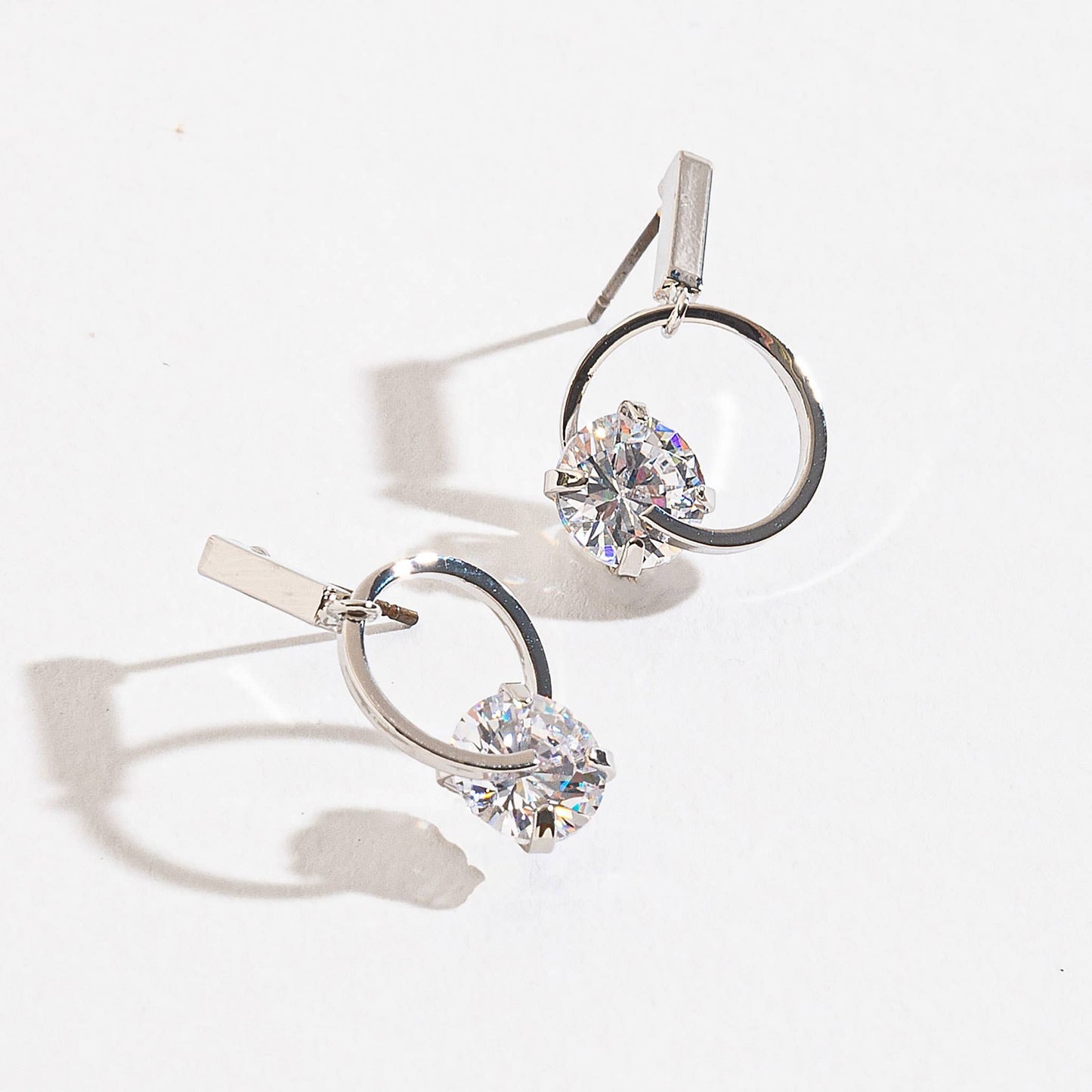 Cubic Zirconia Circle Post Drop Dazzler Earrings