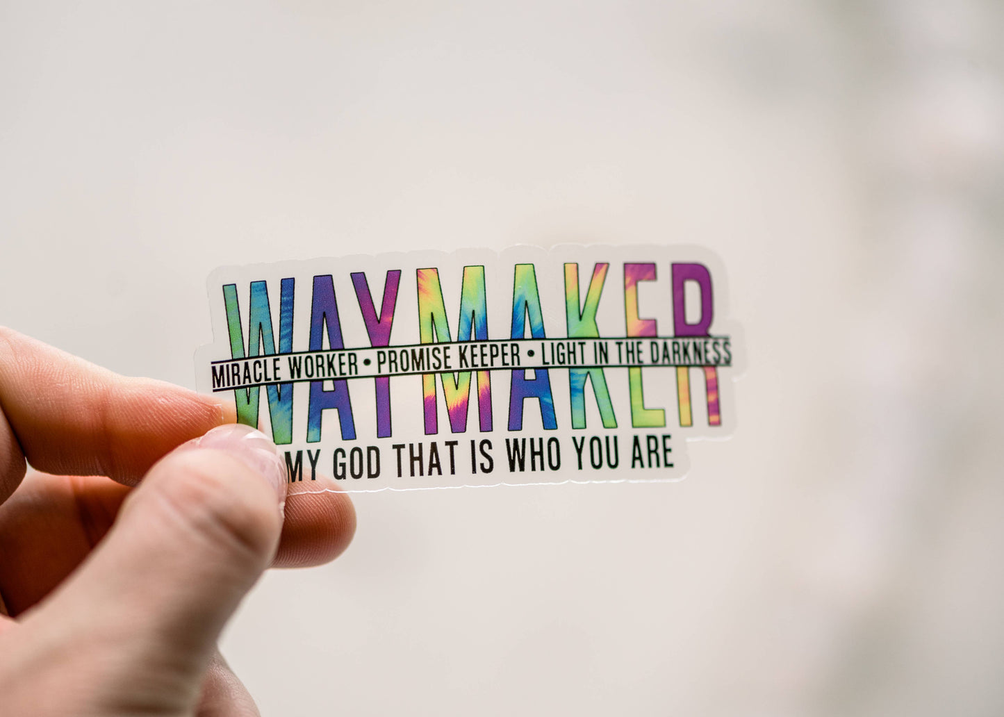 Waymaker Rainbow Clear Christian, Vinyl Sticker, 3x3 in