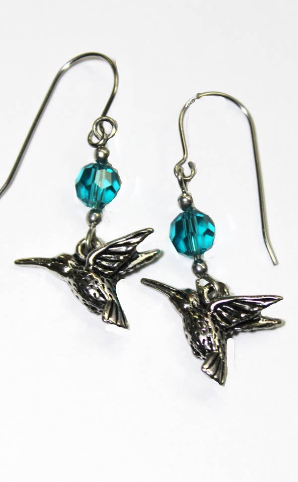 Hummingbird Crystal and Metal Dangle Earring