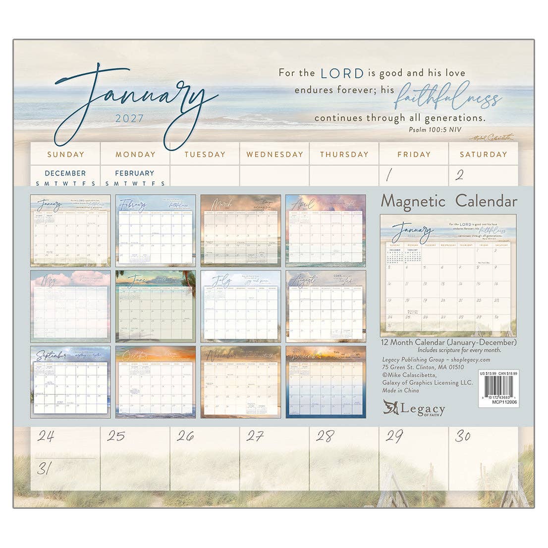 Seaside Serenity Faith 2027 Magnetic Calendar Pad