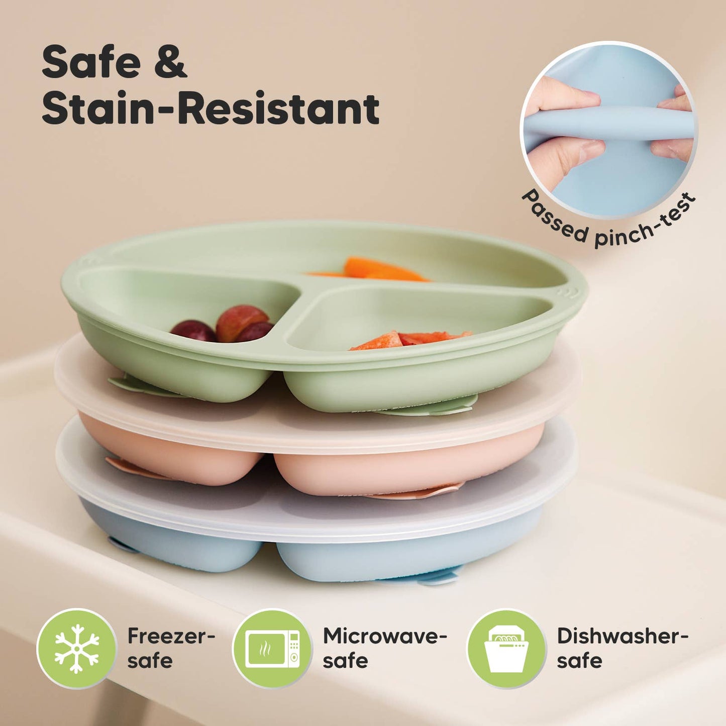 3-Pack Prep Suction Plates with Lids BPA-Free Baby Plate