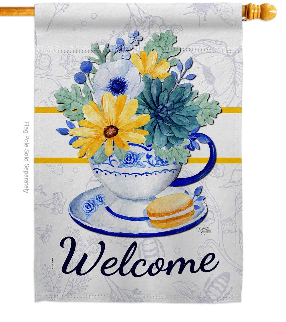 Afternoon Tea Bouquet Garden Floral Coffee Decor Flag