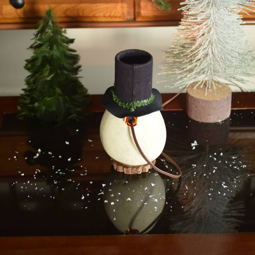Clyde Snowman Small Lit Hand-Crafted Gourd Luminary