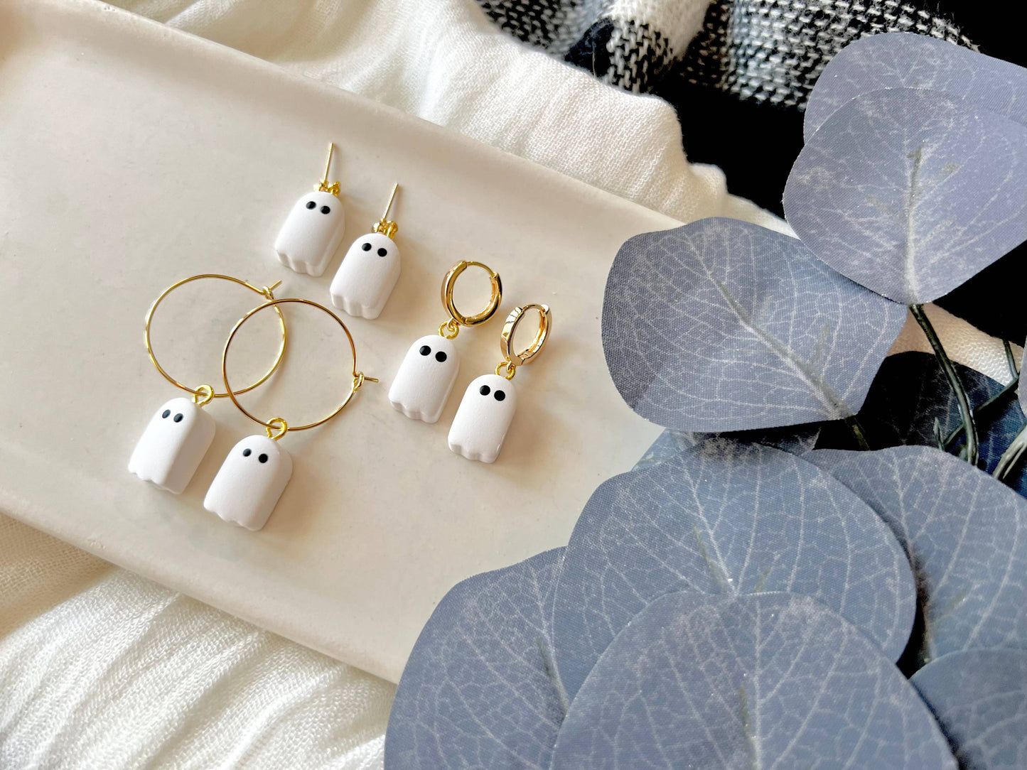 Ghost Bead Earrings, Ghost Bead Huggies, Ghost Earrings