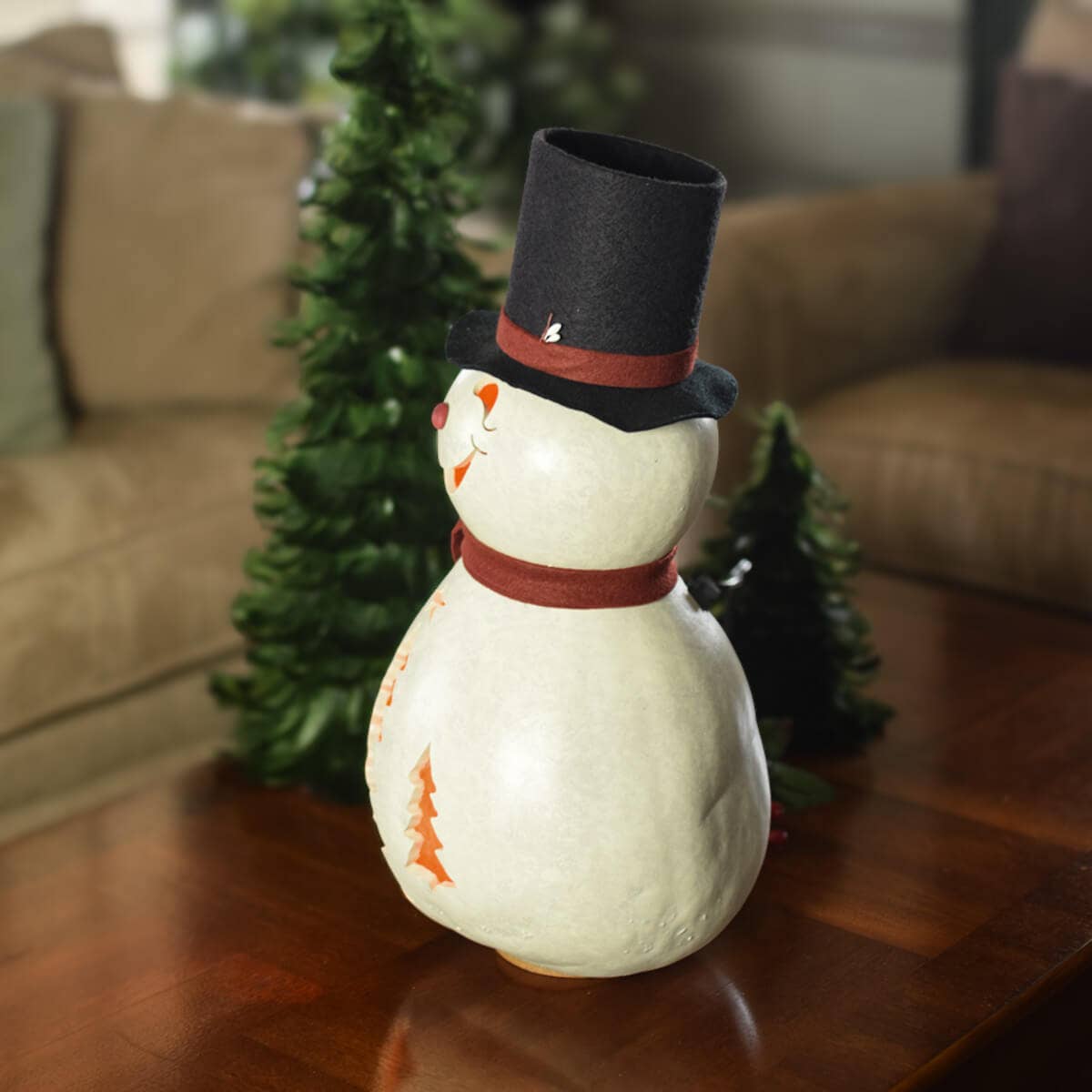 Easton Snowman Extra Large Lit Hand-Crafted Gourd Luminary