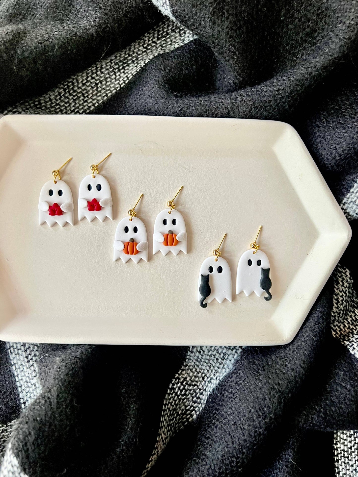 Pumpkin Ghost Earrings, Leaf Ghost Earrings, Cat Earrings