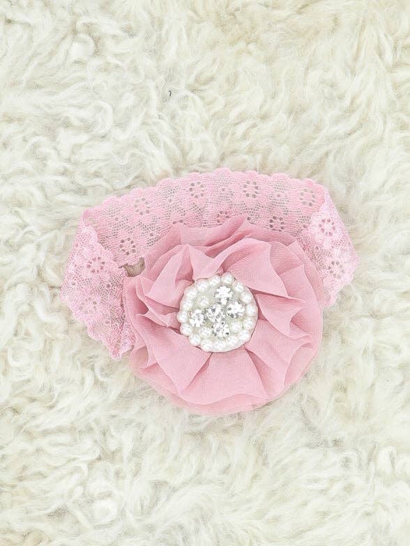 Chiffon Rhinestone & Pearls Headband - 21 Colors Available