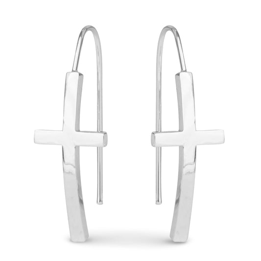 Silver Maria Polished Cross Drop Earrings