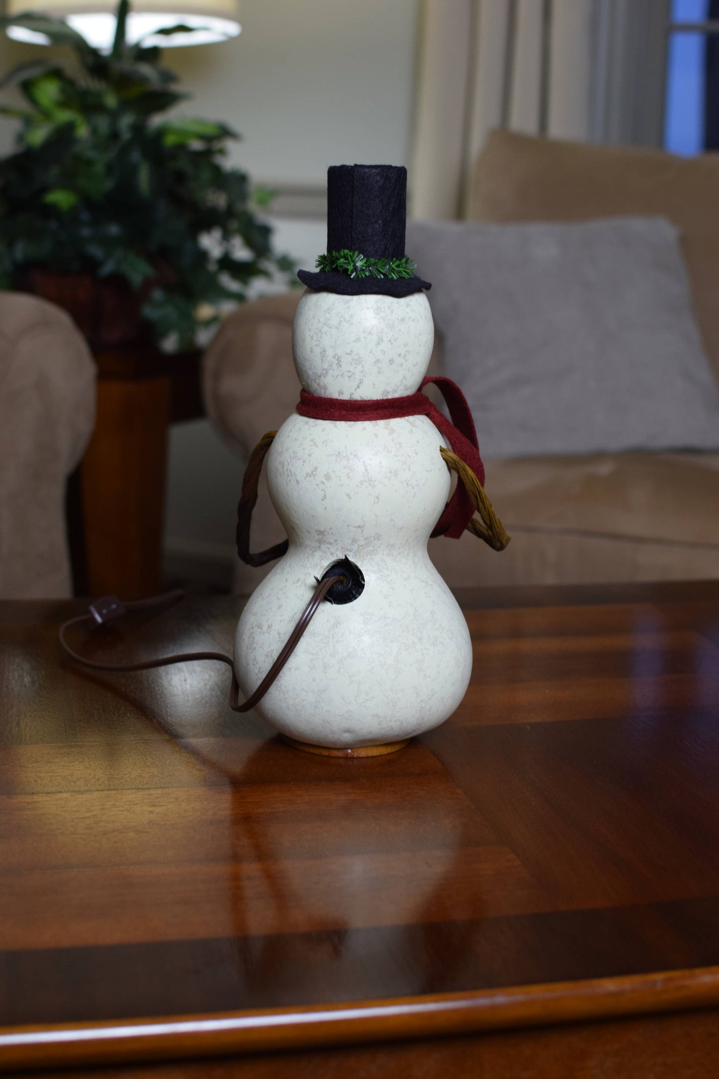 Blizzard Snowman Medium Lit Handcrafted Gourd