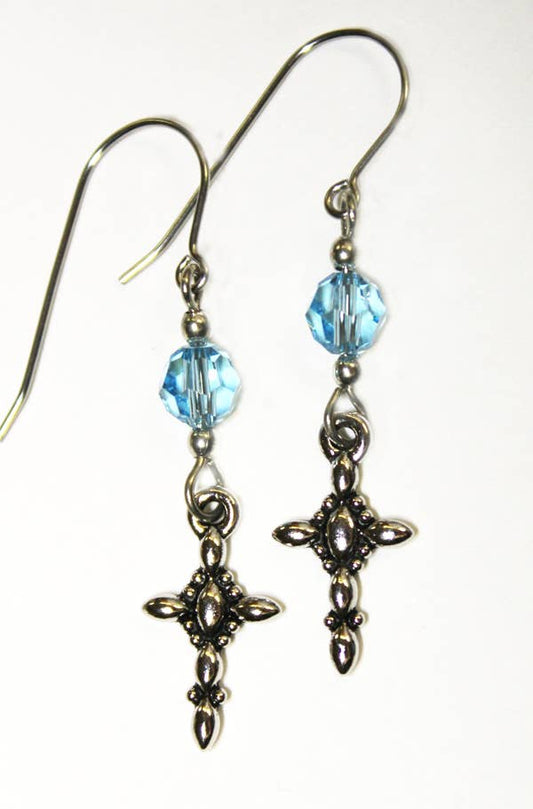 Cross Crystal and Metal Dangle Earring