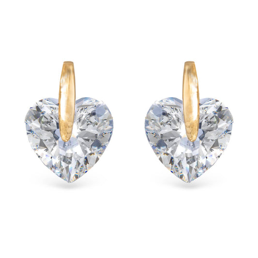 Pinched Heart CZ Earrings -  Gold