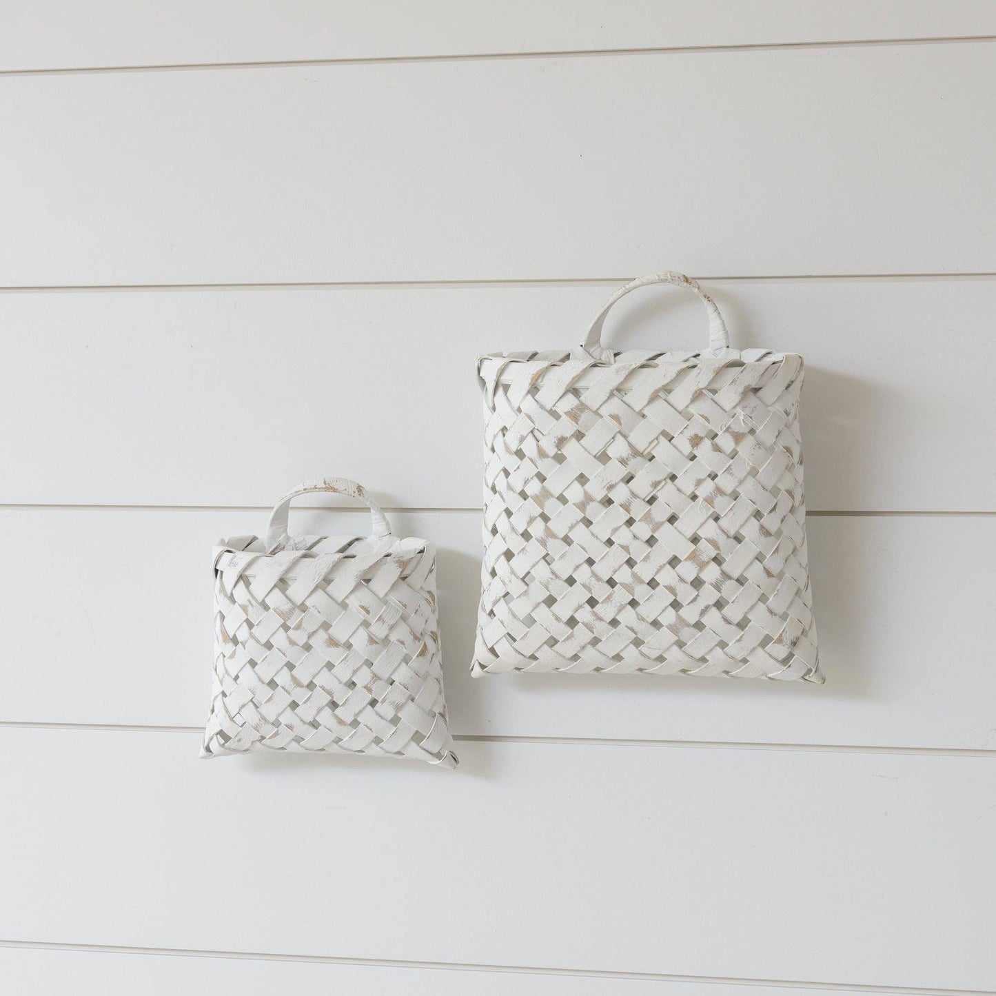 White Chipwood Wall Hanging Baskets (Set Of 02)