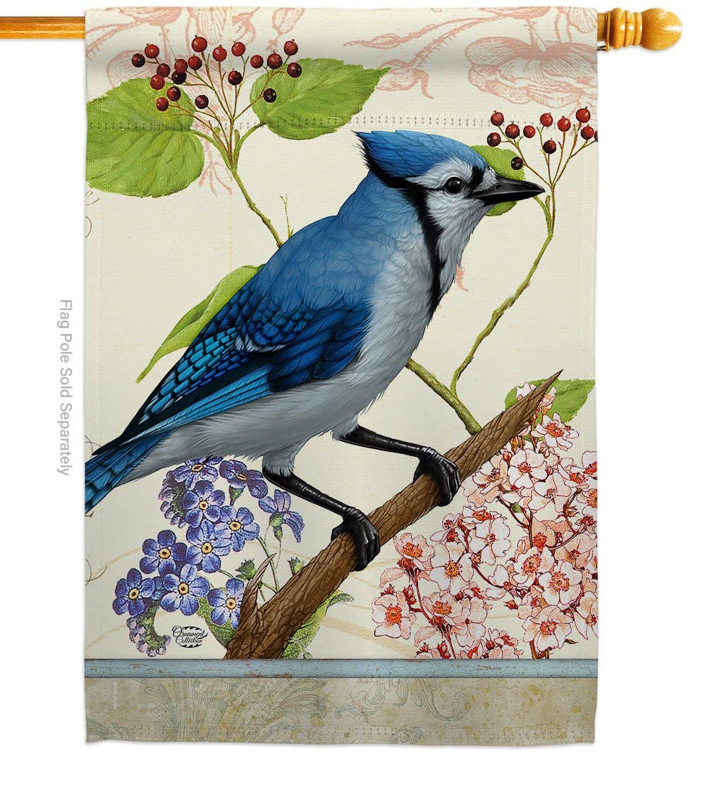 Flag Blue Jay Floral Bird Day  Garden House 2-Sided Home