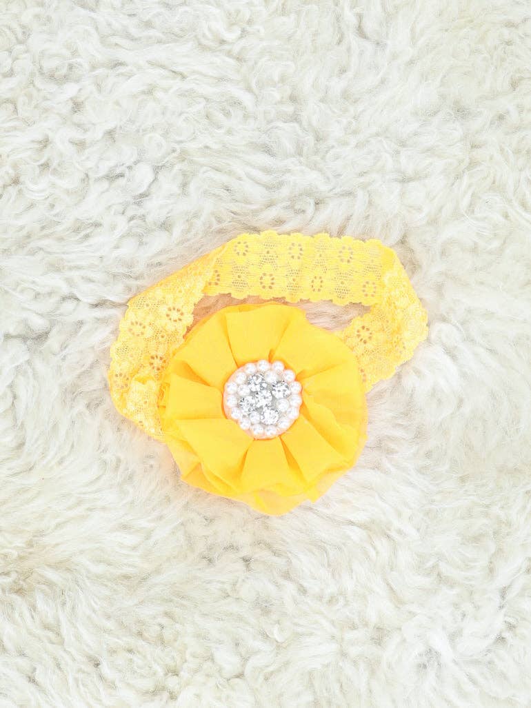 Chiffon Rhinestone & Pearls Headband - 21 Colors Available
