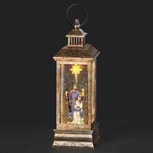 Swirl Lighted Holy Family Lantern with Lit Star