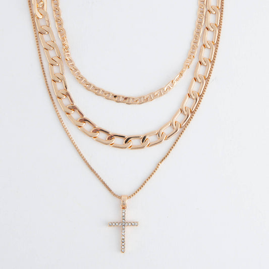 Eden Layered Pave Cross 18" Pendant Necklace