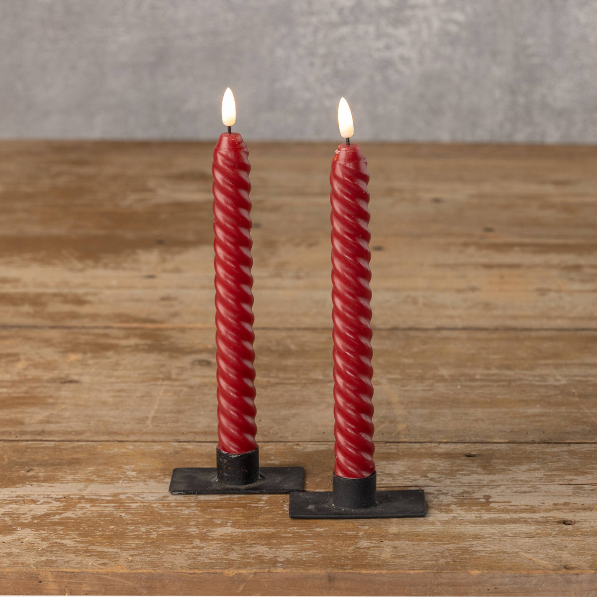 SET/ 2 - 9.5" 3D FLAME TWIST RED TAPER CANDLE