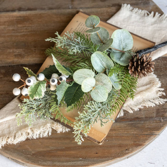 17" WHITEWASHED HEMLOCK PICK W/ WHITE BERRIES