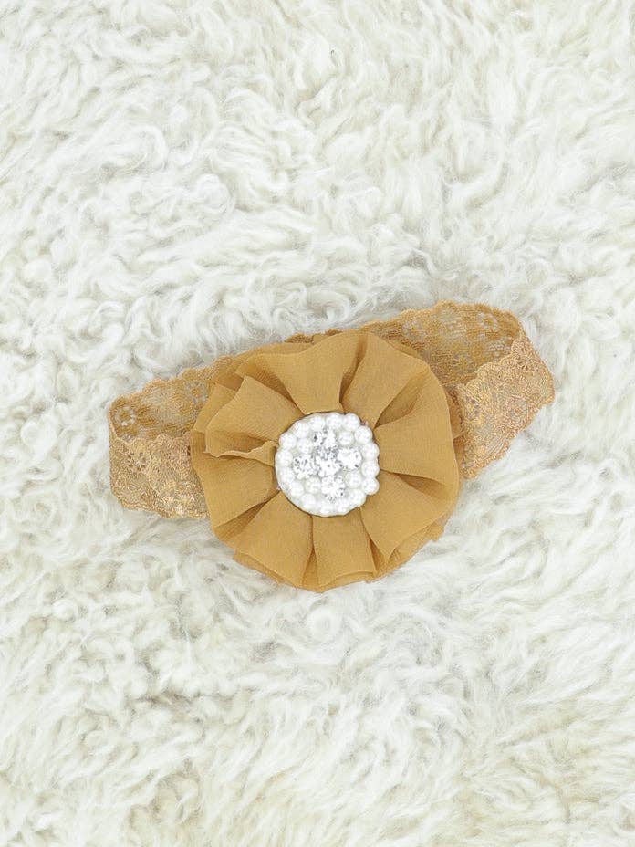 Chiffon Rhinestone & Pearls Headband - 21 Colors Available