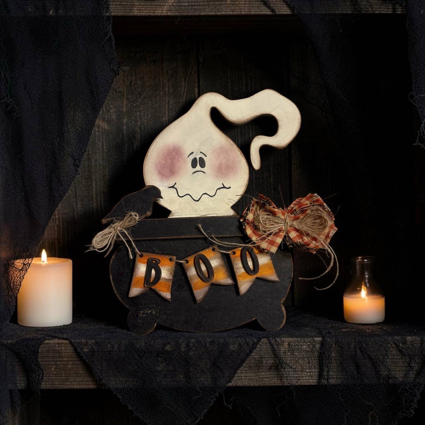 Primitive Ghost in Cauldron Shelf Sitter | Halloween Decor