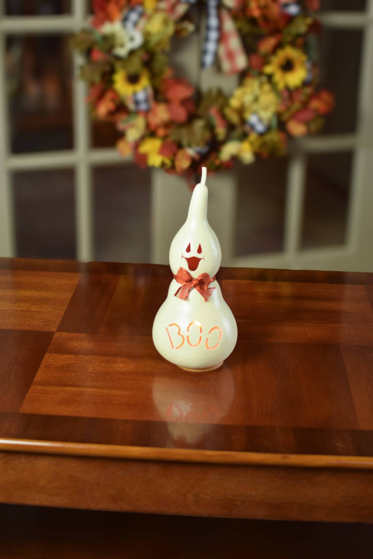Jake Small Tall Lit Ghost Hand-Crafted Gourd Luminary